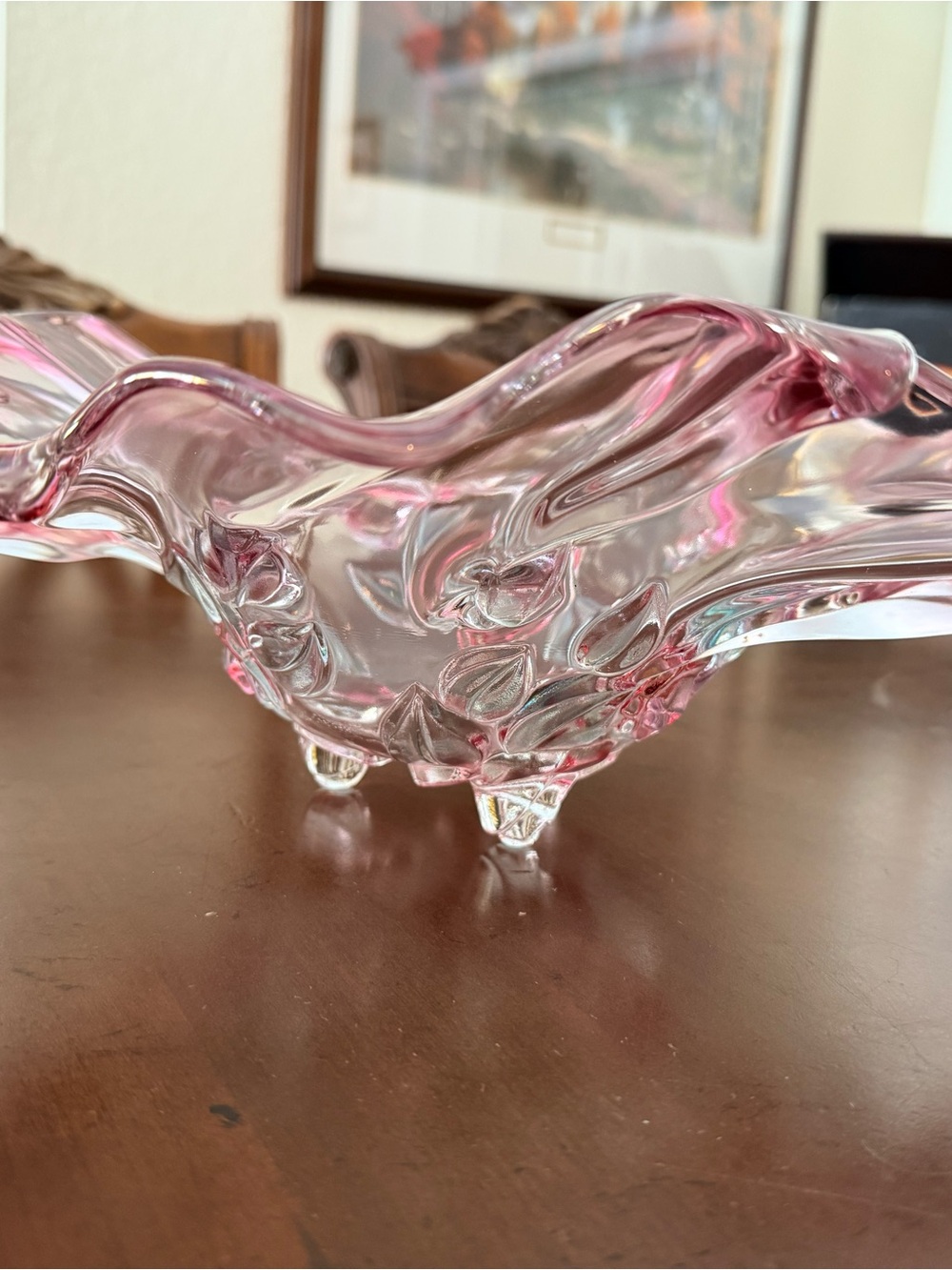 Mikasa Bella Rosa Pink Crystal Glass 12” Handkerchief Bowl Footed Floral